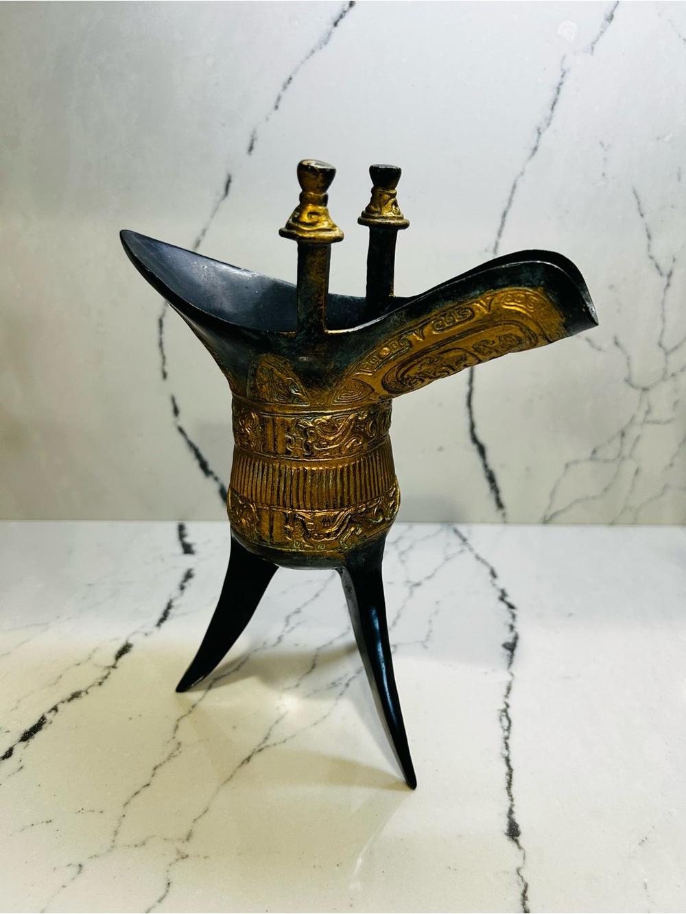 Brass and Black Decorative Jue-Style Vessel